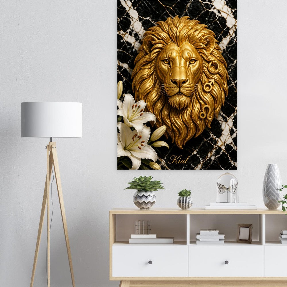 Leo Zodiac Lion Poster, Gold Wall Art, Astrology Canvas, Lion Portrait, Zodiac Gift for Him, Danish Art Studio