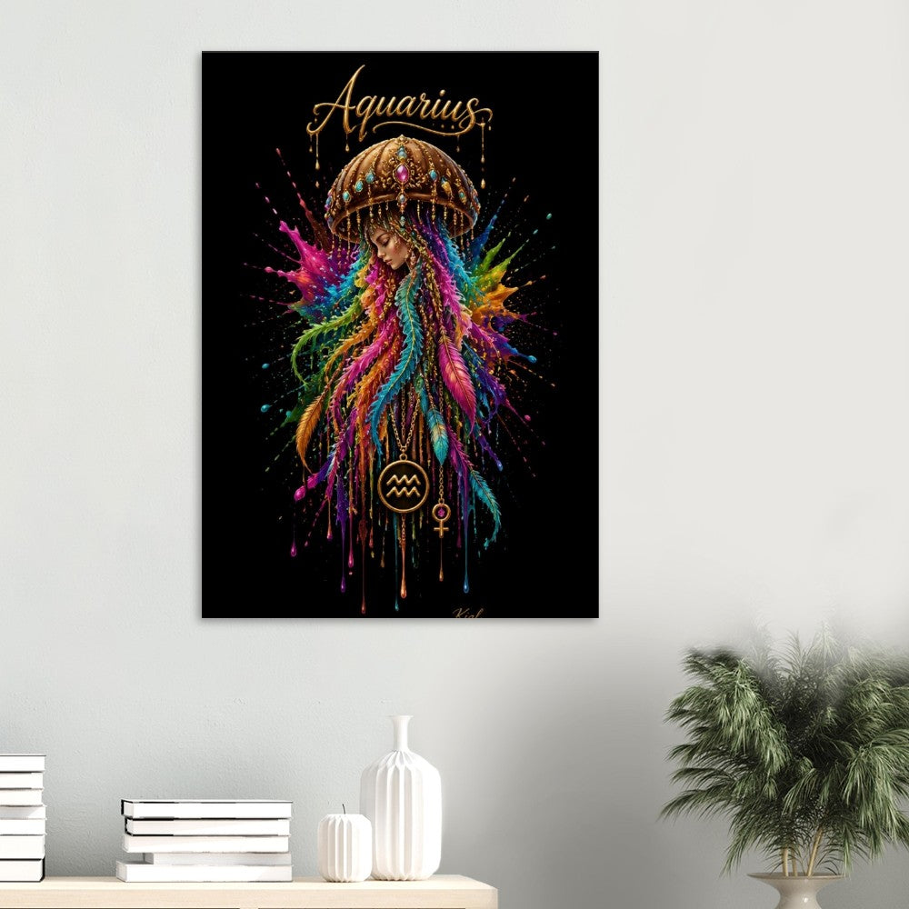 Aquarius Neon Zodiac Medusaplakat, Farverig Vægkunst, Zodiac Gave til Hende, Danish Art Studio