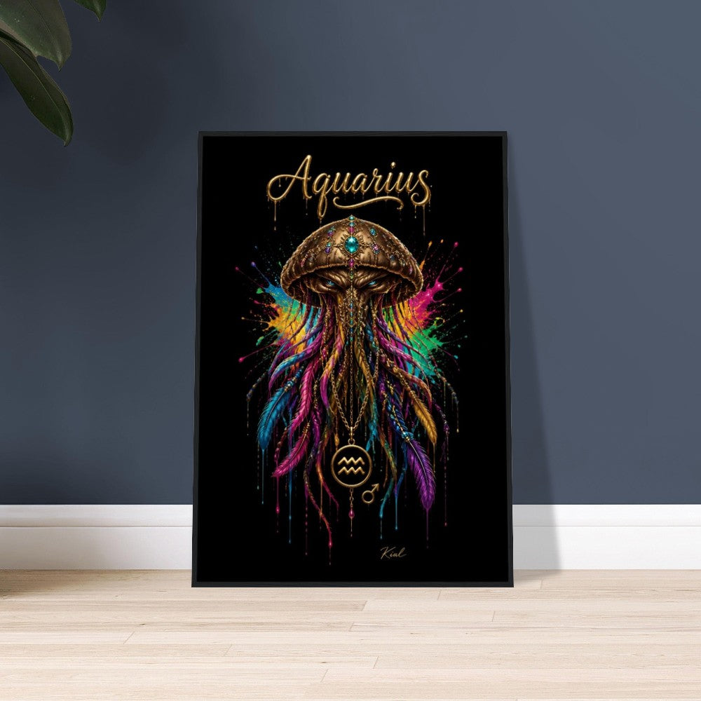 Vandmand Neon Stjernetegn Meduse Plakat, Farverig Vægkunst, Stjernetegnsgave til Ham, Danish Art Studio
