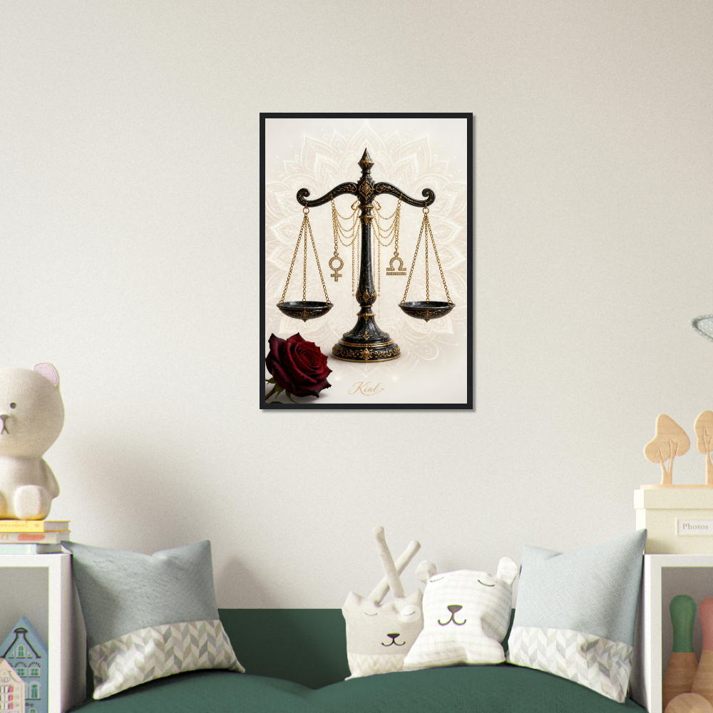 Libra Zodiac Scales Poster, Gold Wall Art, Astrology Canvas, Scales Portrait, Zodiac Gift for Her, Danish Art Studio