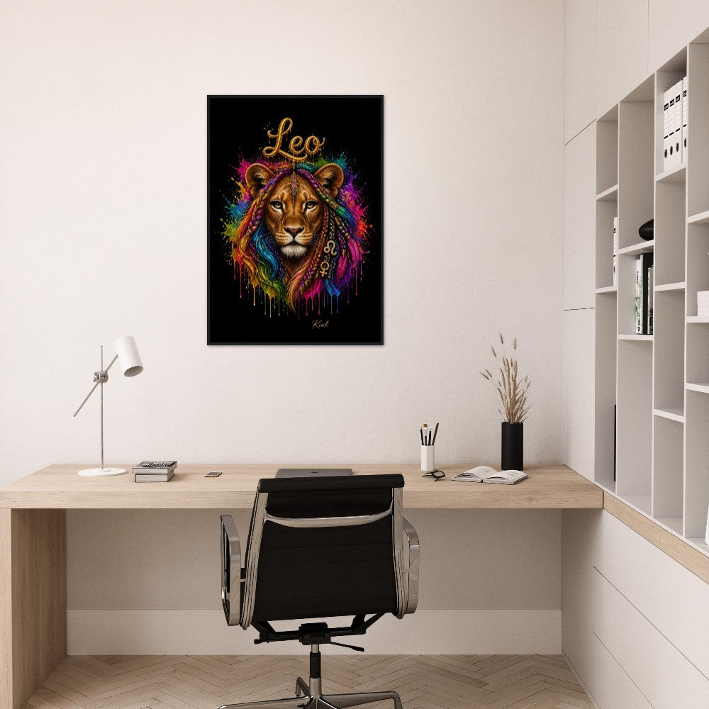 Leo Neon Zodiac Lion Poster, Colorful Wall Art, Artistic Astrology Canvas, Zodiac Gift for Her, Danish Art Studio