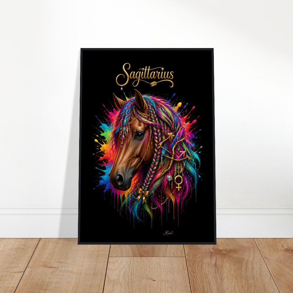 Sagittarius Neon Zodiac Horse Poster, Colorful Wall Art, Zodiac Gift for Her, Danish Art Studio