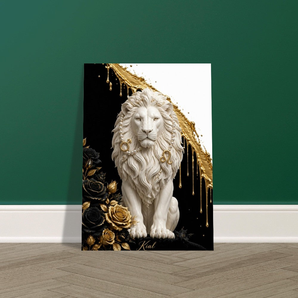 Leo Zodiac Lion Poster, Gold Wall Art, Astrology Canvas, Lion Portrait, Zodiac Gift for Him, Danish Art Studio