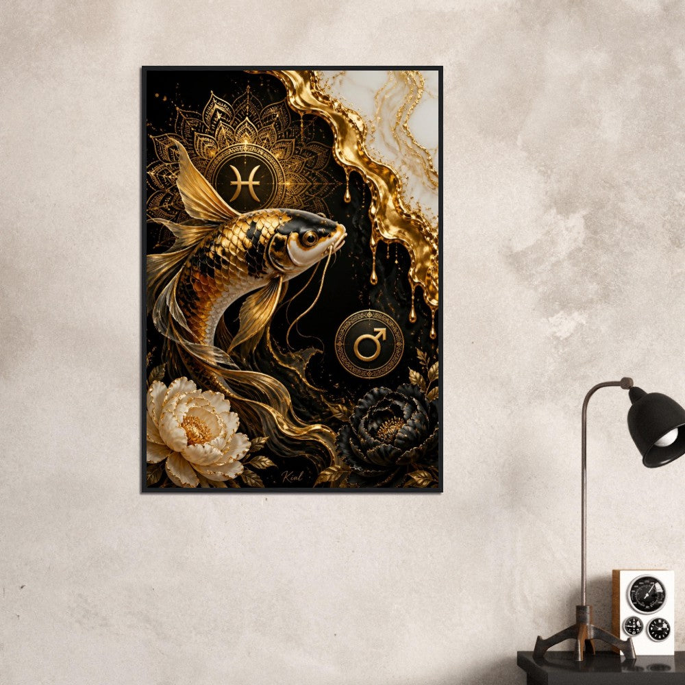 Pisces Zodiac Koi Poster, Gold Wall Art, Astrology Canvas, Koi Portrait, Zodiac Gift for Him, Danish Art Studio
