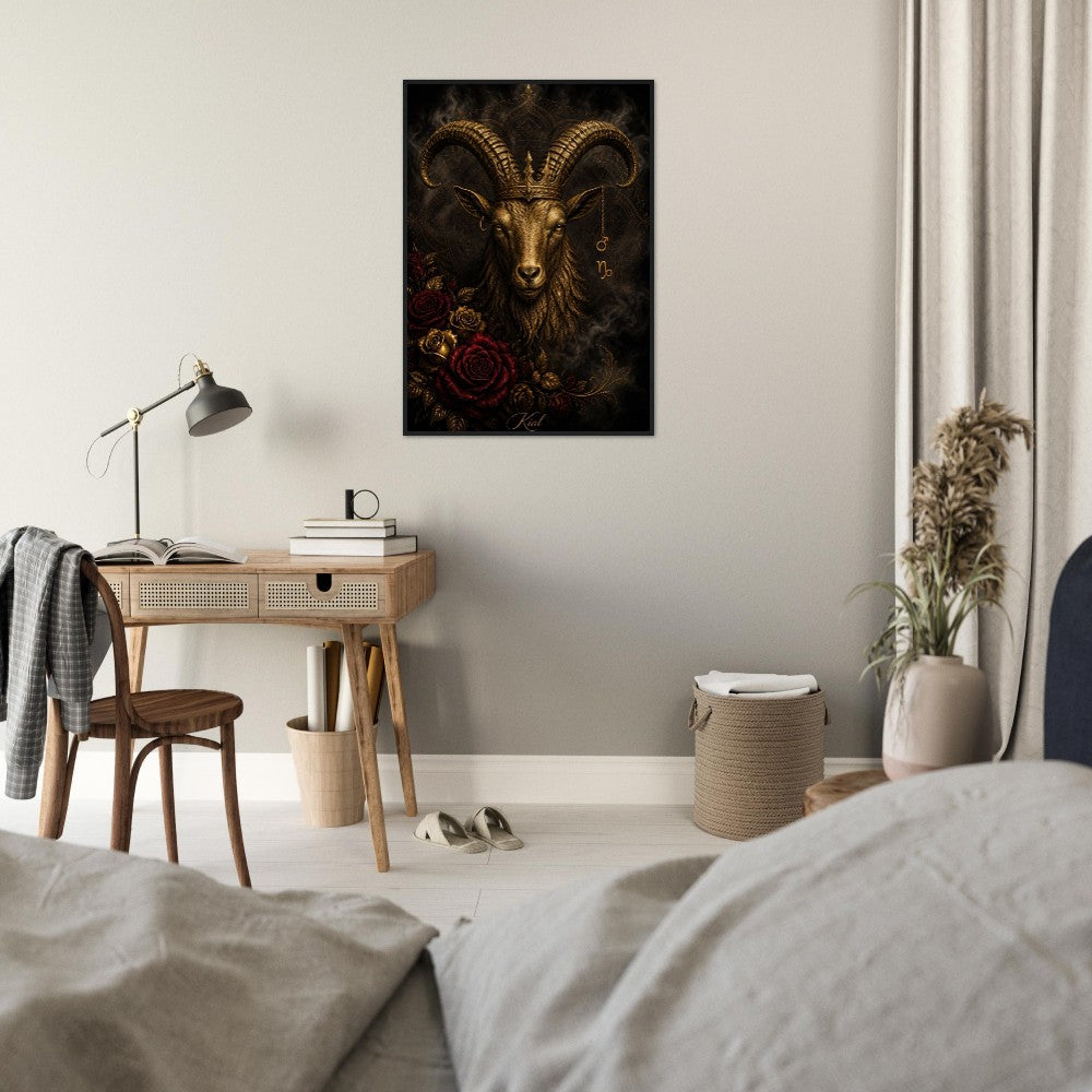 Capricorn Zodiac Goat Poster, Gold Wall Art, Astrology Canvas, Goat Portrait, Zodiac Gift for Him, Danish Art Studio