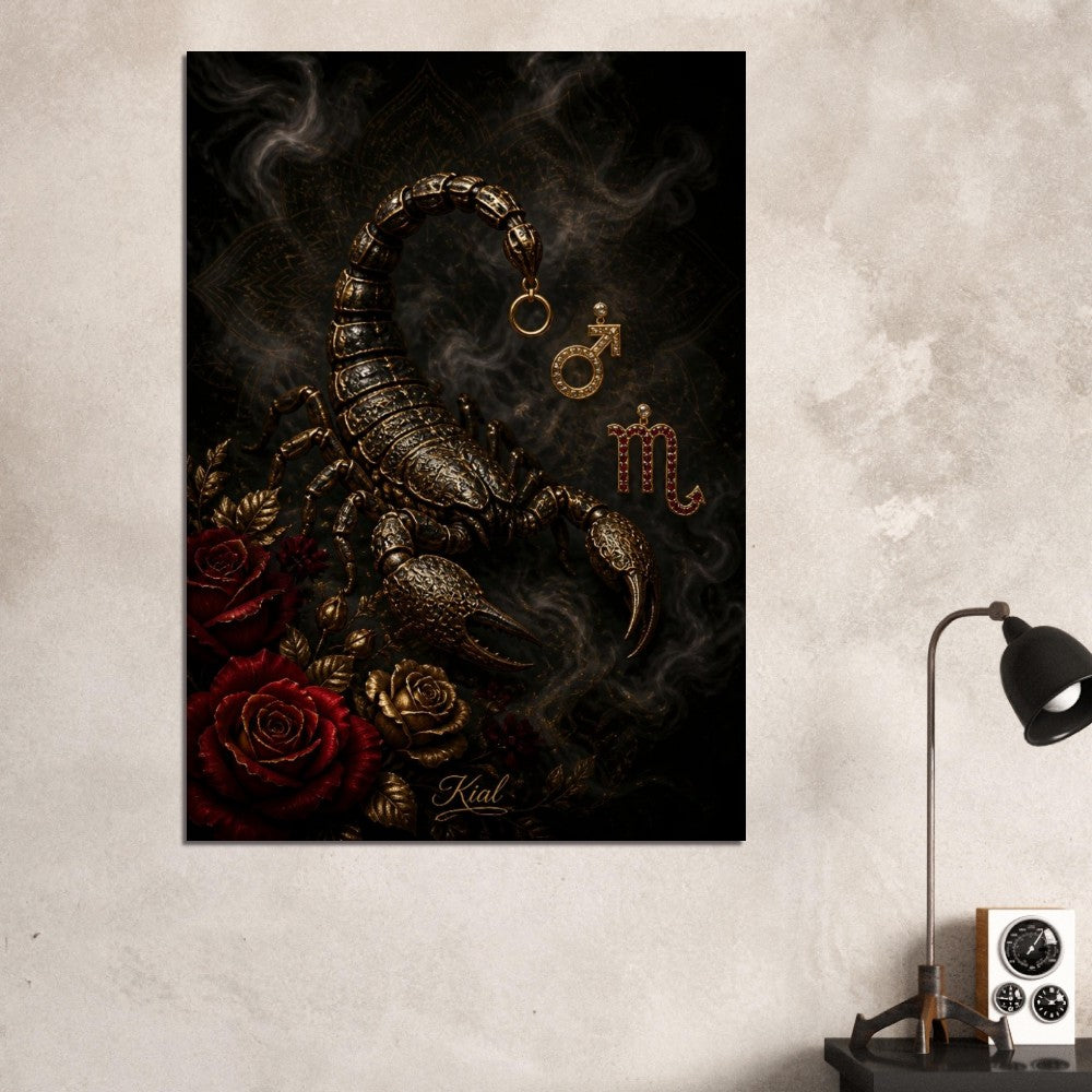 Scorpio Zodiac Scorpion Poster, Gold Wall Art, Zodiac Gift for Him, Danish Art Studio