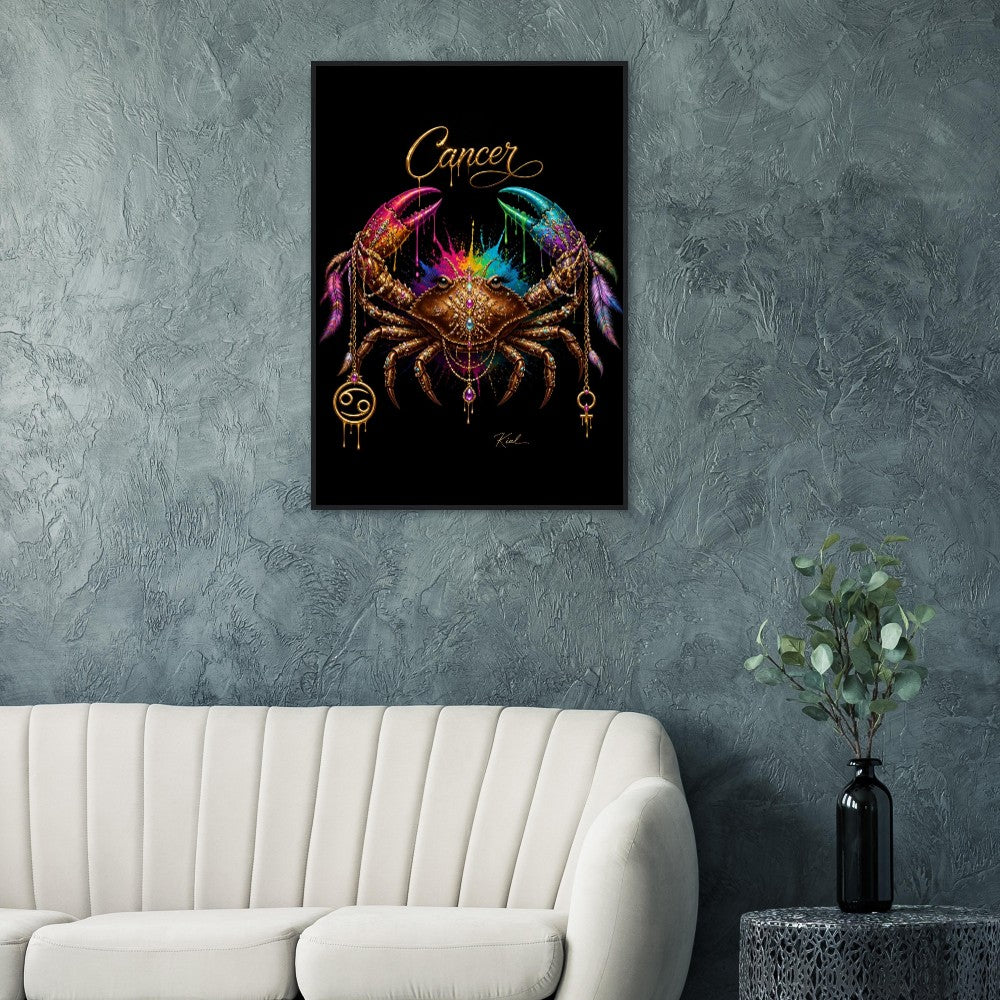 Cancer Neon Zodiac Crab Poster, Colorful Wall Art, Artistic Astrology Canvas, Zodiac Gift for Her, Danish Art Studio