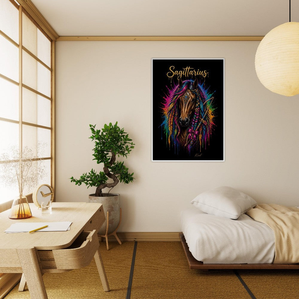Sagittarius Neon Zodiac Horse Poster, Colorful Wall Art, Zodiac Gift for Him, Danish Art Studio
