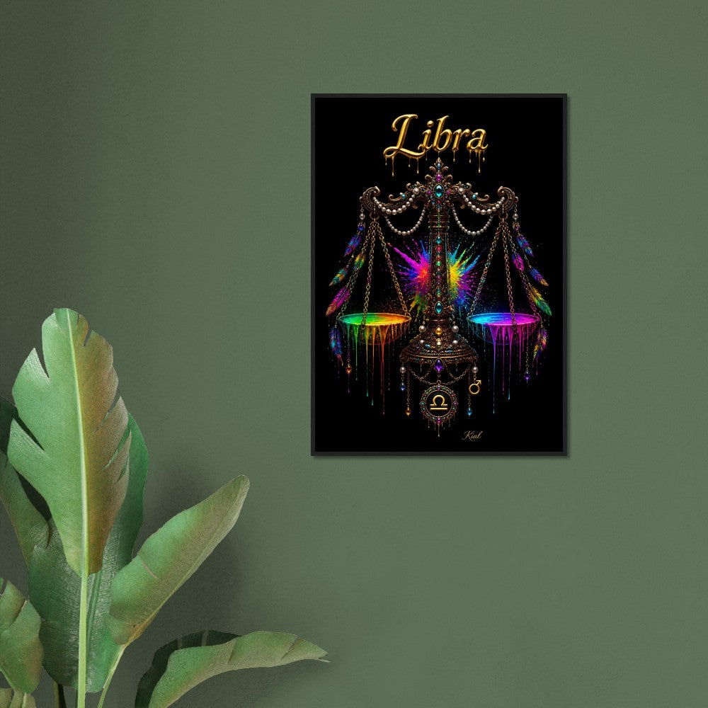 Libra Neon Zodiac Scales Poster, Colorful Wall Art, Artistic Astrology Canvas, Zodiac Gift for Him, Danish Art Studio