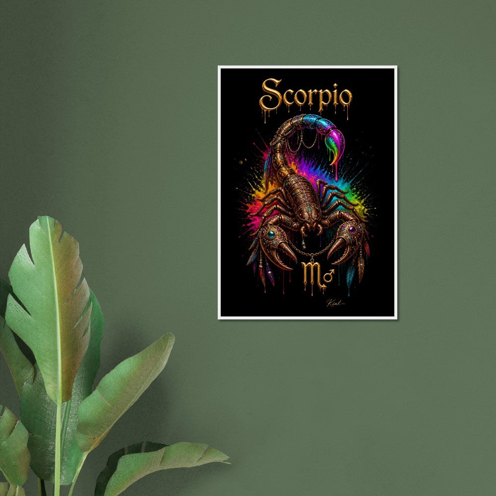 Scorpio Neon Zodiac Scorpion Poster, Colorful Wall Art, Zodiac Gift for Him, Danish Art Studio