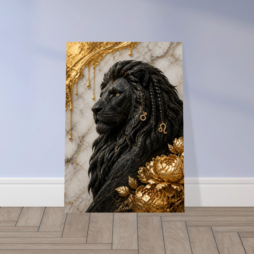 Leo Zodiac Lion Poster, Gold Wall Art, Astrology Canvas, Lion Portrait, Zodiac Gift for Him, Danish Art Studio