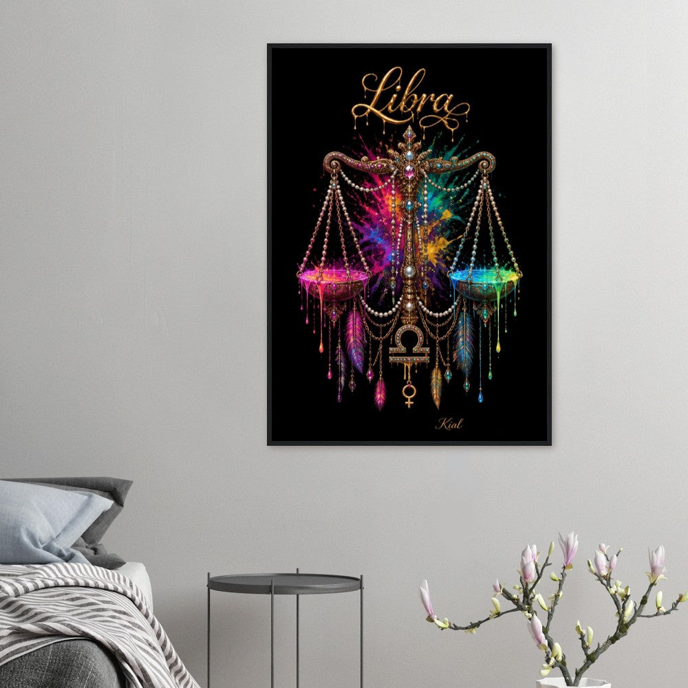 Libra Neon Zodiac Scales Poster, Colorful Wall Art, Artistic Astrology Canvas, Zodiac Gift for Her, Danish Art Studio