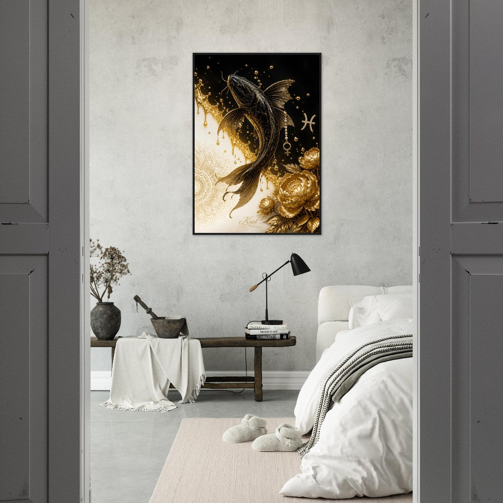 Pisces Zodiac Koi Poster, Gold Wall Art, Astrology Canvas, Koi Portrait, Zodiac Gift for Her, Danish Art Studio