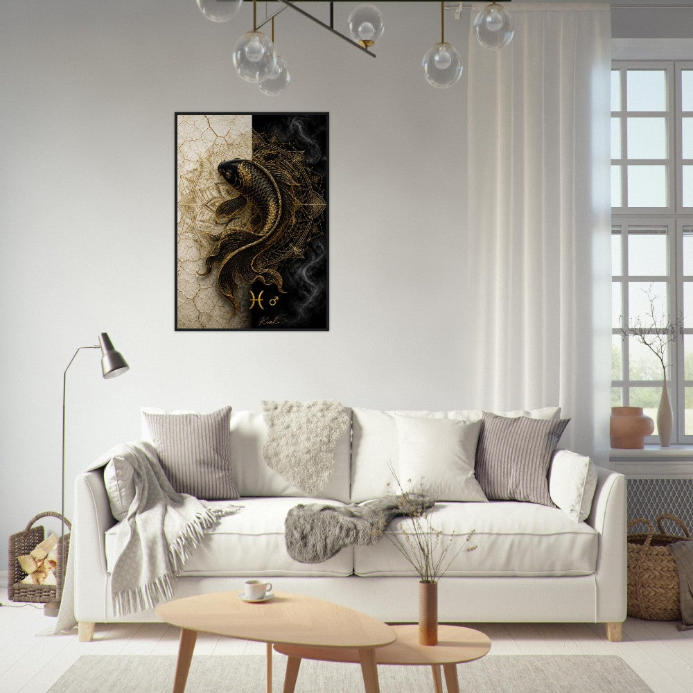 Pisces Zodiac Koi Poster, Gold Wall Art, Astrology Canvas, Koi Portrait, Zodiac Gift for Him, Danish Art Studio