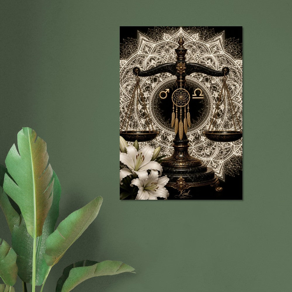 Libra Zodiac Scales Poster, Gold Wall Art, Astrology Canvas, Scales Portrait, Zodiac Gift for Him, Danish Art Studio