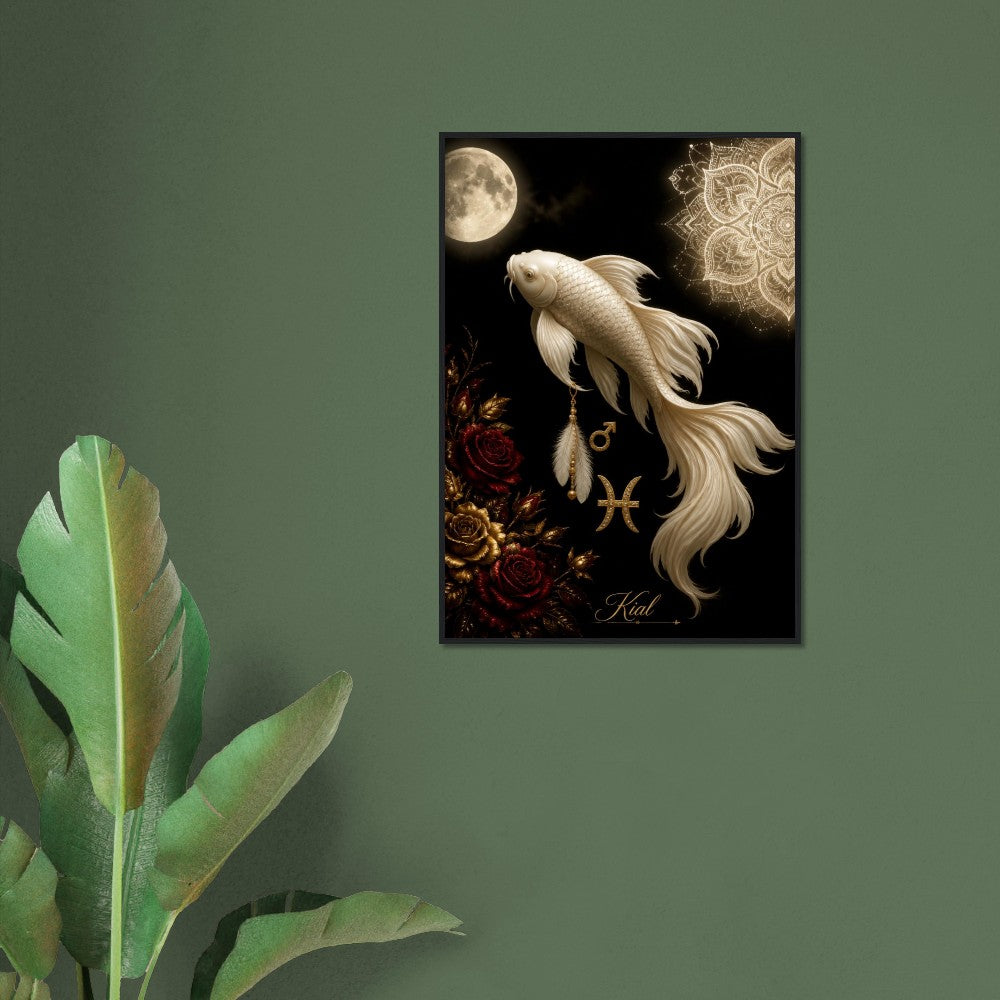 Pisces Zodiac Koi Poster, Gold Wall Art, Astrology Canvas, Koi Portrait, Zodiac Gift for Him, Danish Art Studio