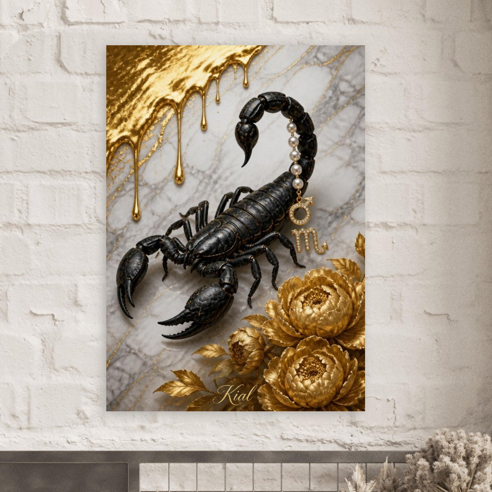 Scorpio Zodiac Scorpion Poster, Gold Wall Art, Zodiac Gift for Him, Danish Art Studio