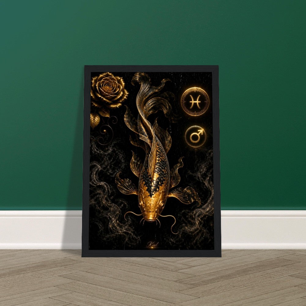 Pisces Zodiac Koi Poster, Gold Wall Art, Astrology Canvas, Koi Portrait, Zodiac Gift for Him, Danish Art Studio