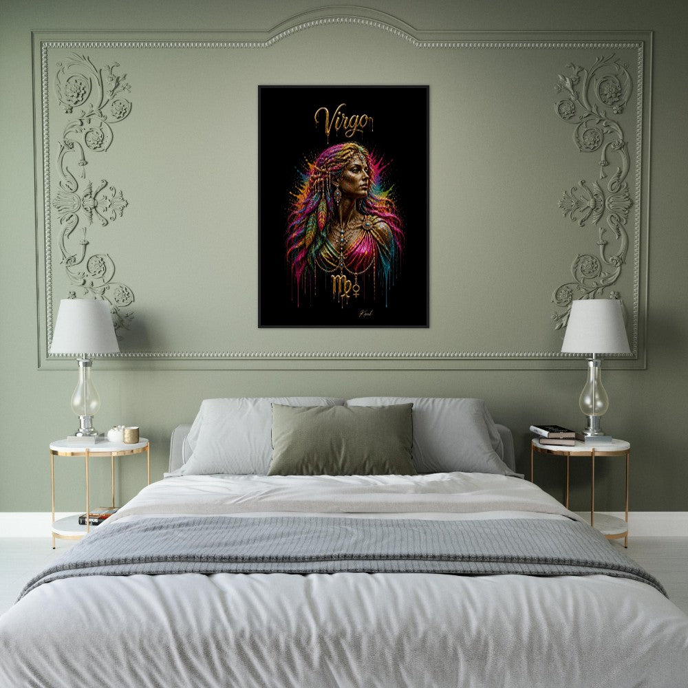 Virgo Neon Zodiac Maiden Poster, Colorful Wall Art, Artistic Astrology Canvas, Zodiac Gift for Her, Danish Art Studio