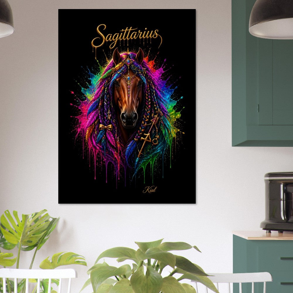 Sagittarius Neon Zodiac Horse Poster, Colorful Wall Art, Zodiac Gift for Him, Danish Art Studio
