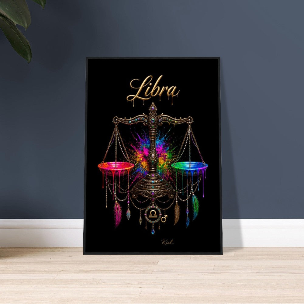 Libra Neon Zodiac Scales Poster, Colorful Wall Art, Artistic Astrology Canvas, Zodiac Gift for Him, Danish Art Studio