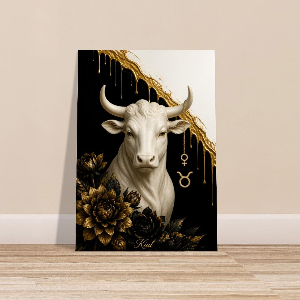 Taurus Zodiac Bull Poster, Gold Wall Art, Astrology Canvas, Bull Portrait, Zodiac Gift for Her, Danish Art Studio
