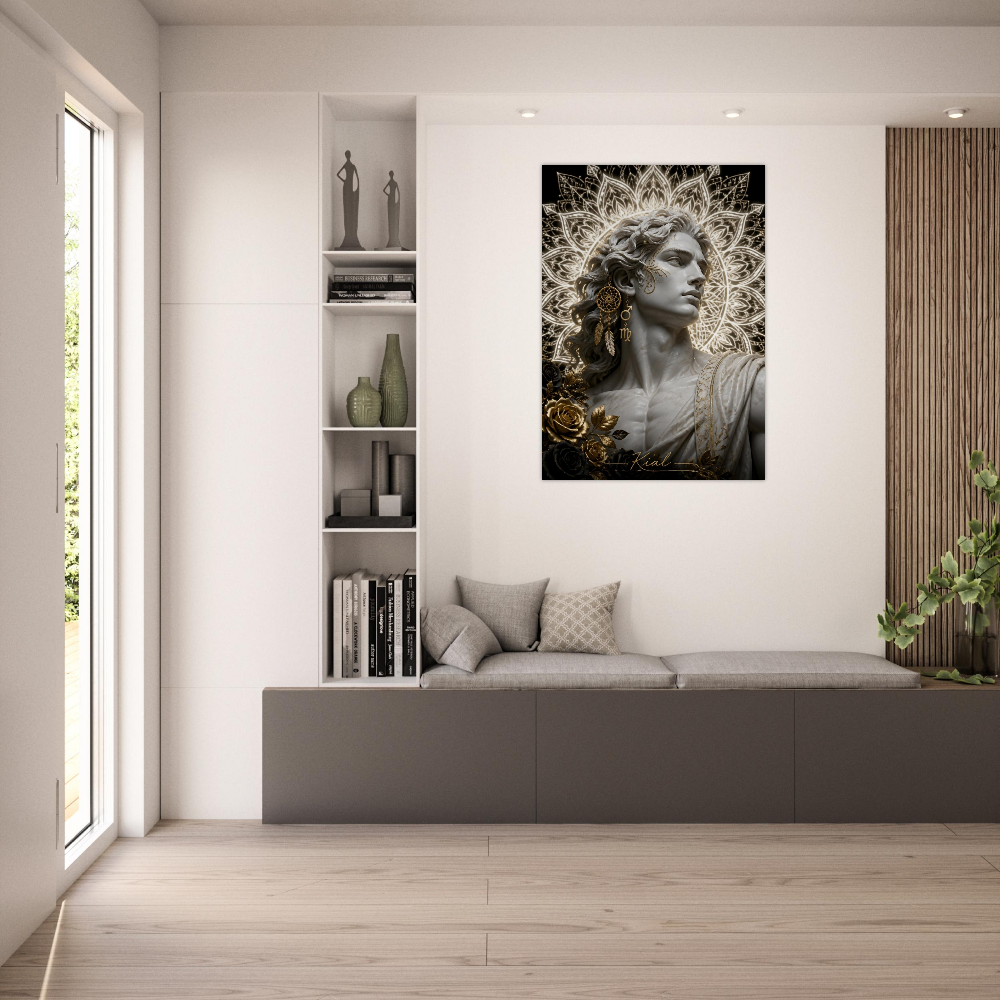 Virgo Zodiac Maiden Poster, Gold Wall Art, Astrology Canvas, Maiden Portrait, Zodiac Gift for Him, Danish Art Studio