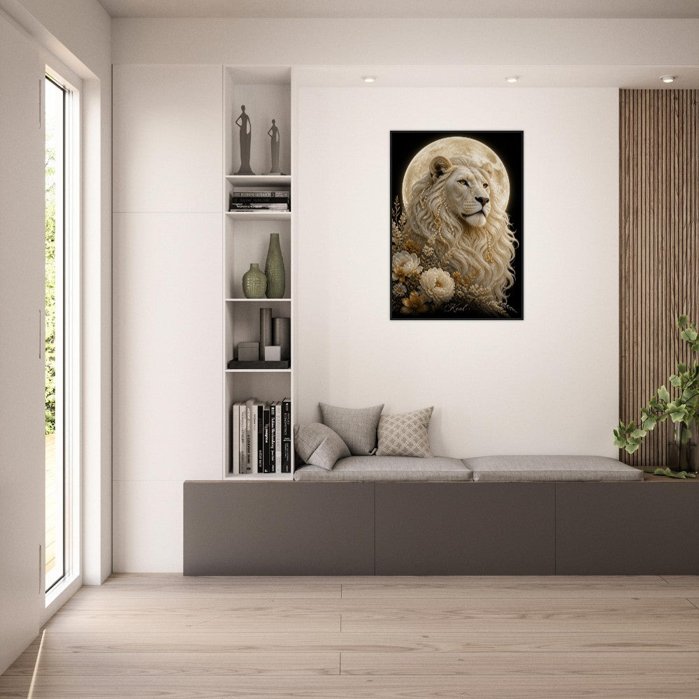 Leo Zodiac Lion Poster, Gold Wall Art, Astrology Canvas, Lion Portrait, Zodiac Gift for Her, Danish Art Studio