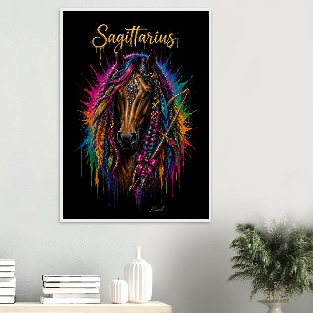 Sagittarius Neon Zodiac Horse Poster, Colorful Wall Art, Zodiac Gift for Him, Danish Art Studio