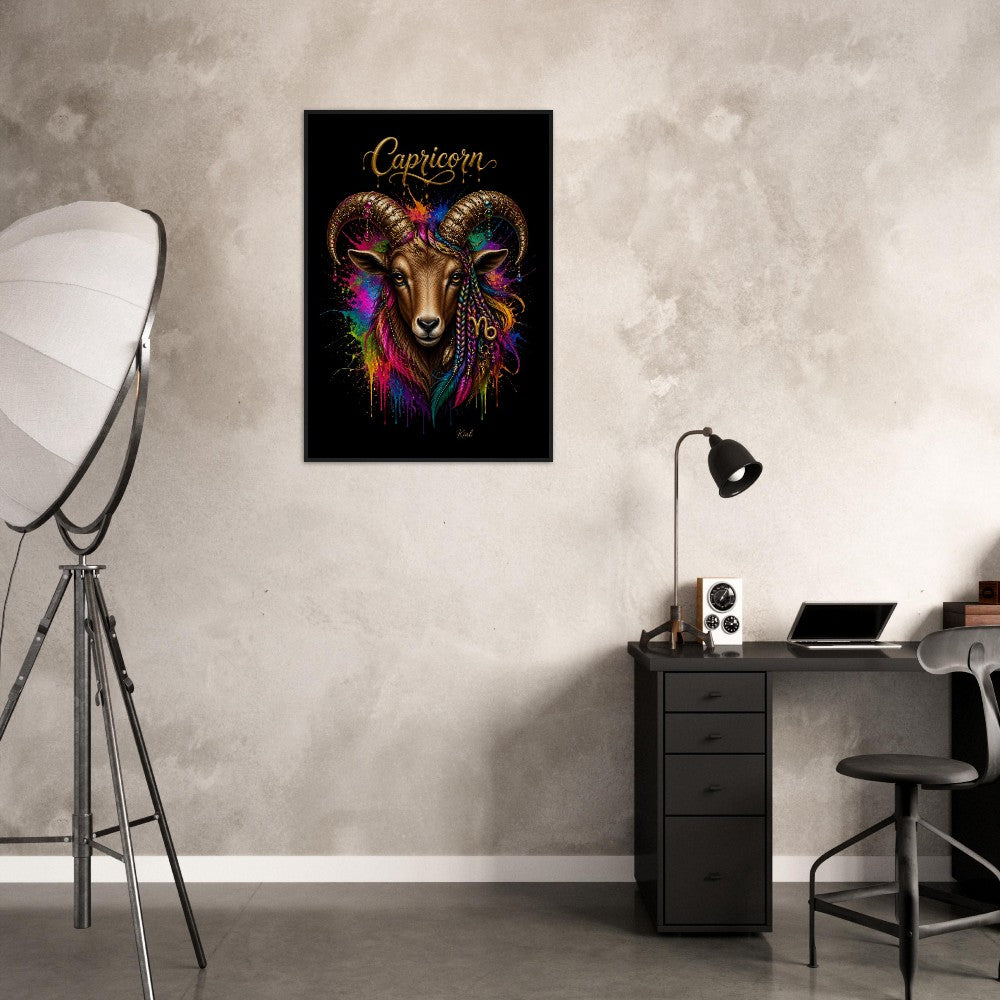 Capricorn Neon Zodiac Goat Poster, Colorful Wall Art, Artistic Astrology Canvas, Zodiac Gift for Her, Danish Art Studio