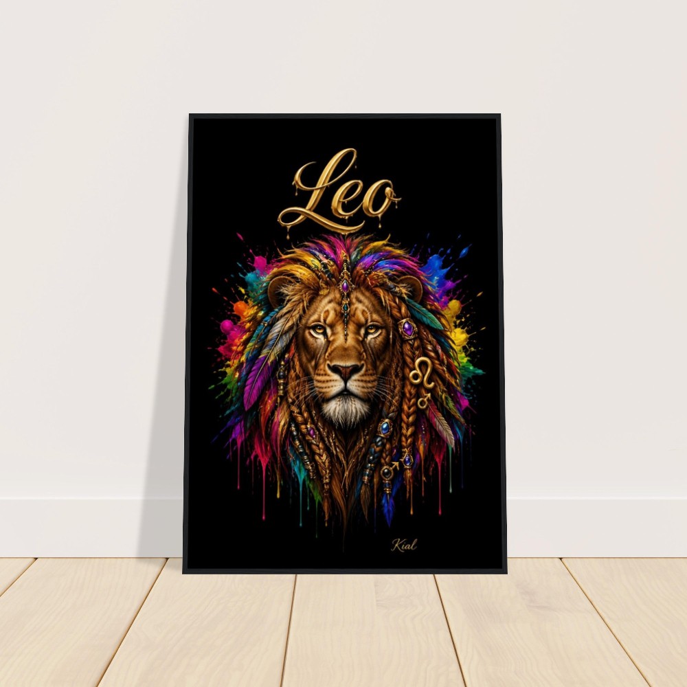 Leo Neon Zodiac Lion Poster, Colorful Wall Art, Artistic Astrology Canvas, Zodiac Gift for Him, Danish Art Studio