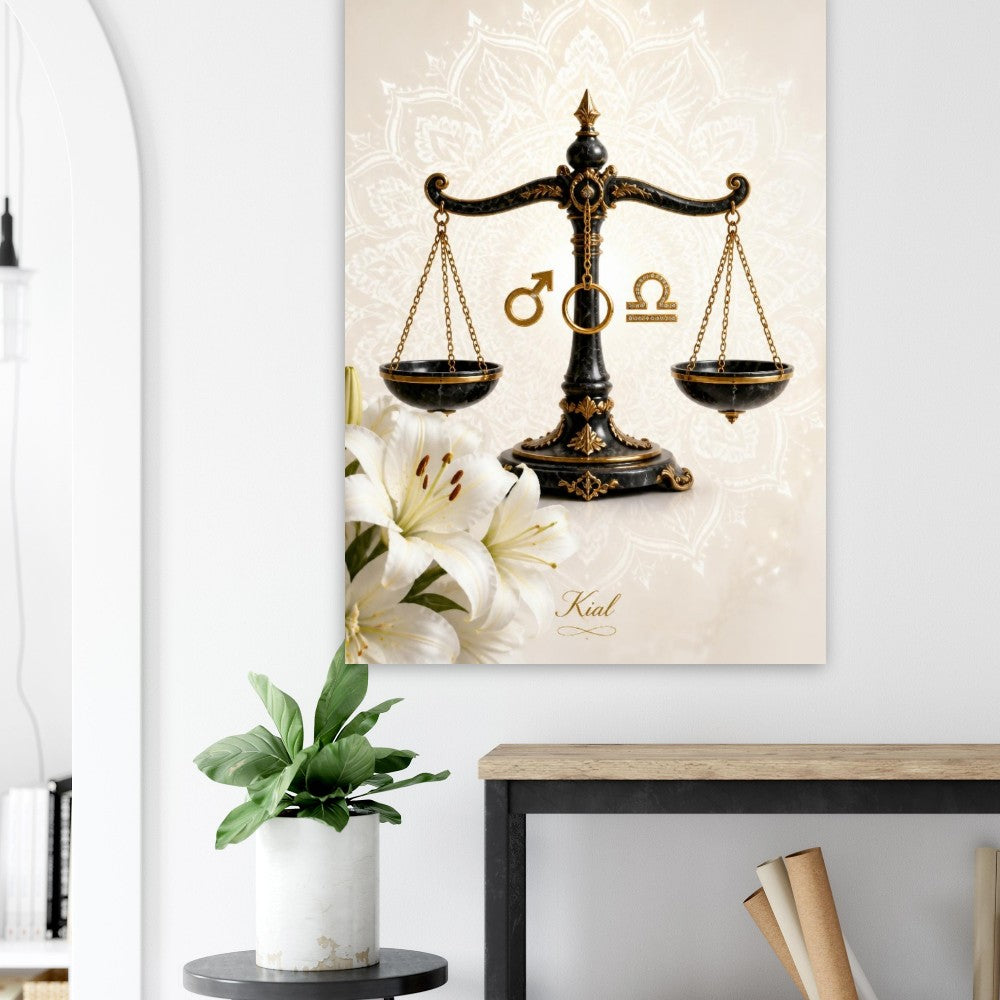 Libra Zodiac Scales Poster, Gold Wall Art, Astrology Canvas, Scales Portrait, Zodiac Gift for Him, Danish Art Studio