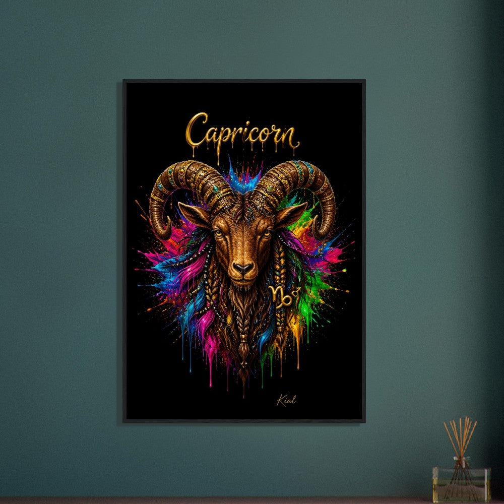 Capricorn Neon Zodiac Goat Poster, Colorful Wall Art, Artistic Astrology Canvas, Zodiac Gift for Him, Danish Art Studio