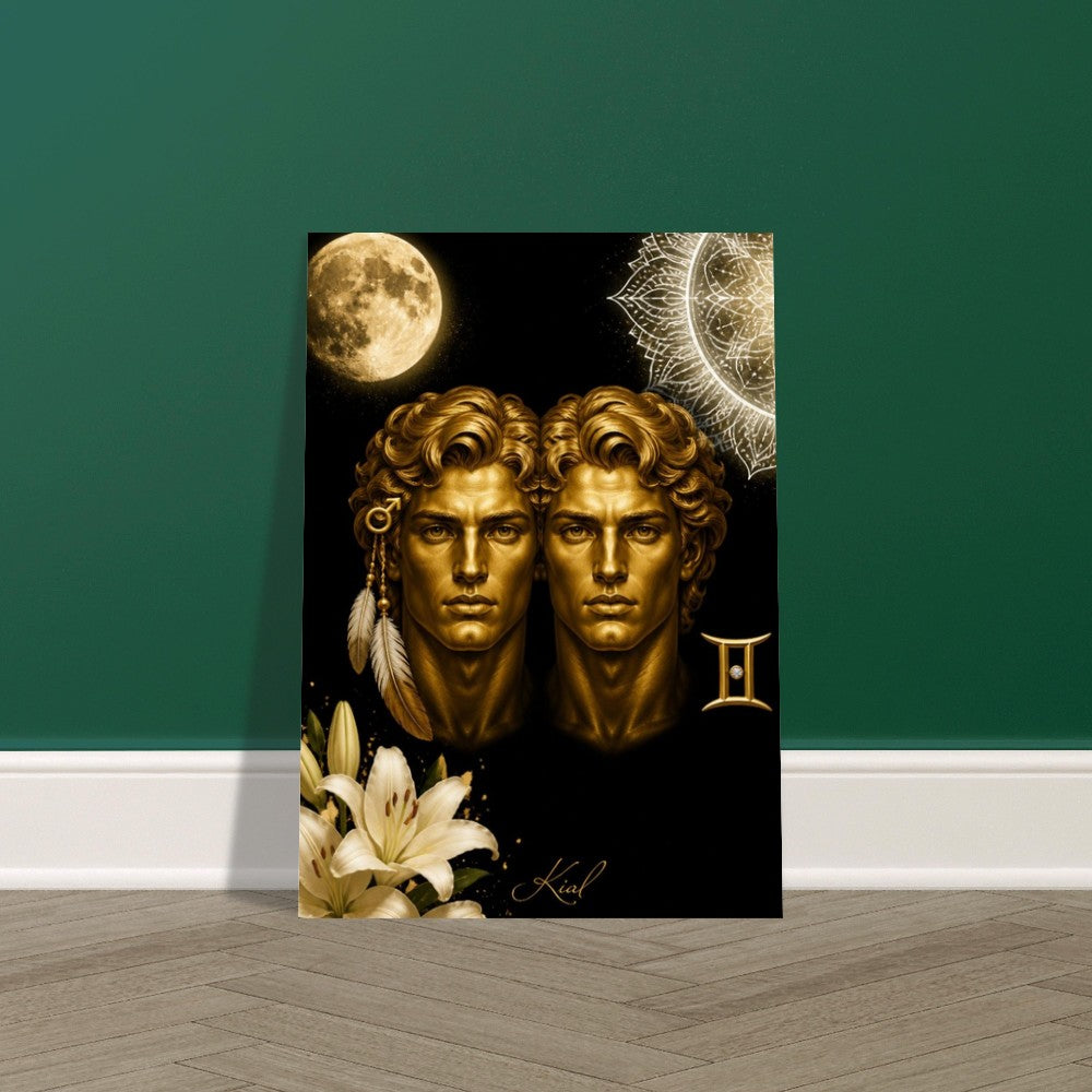 Gemini Zodiac Twins Poster, Gold Wall Art, Astrology Canvas, Twins Portrait, Zodiac Gift for Him, Danish Art Studio