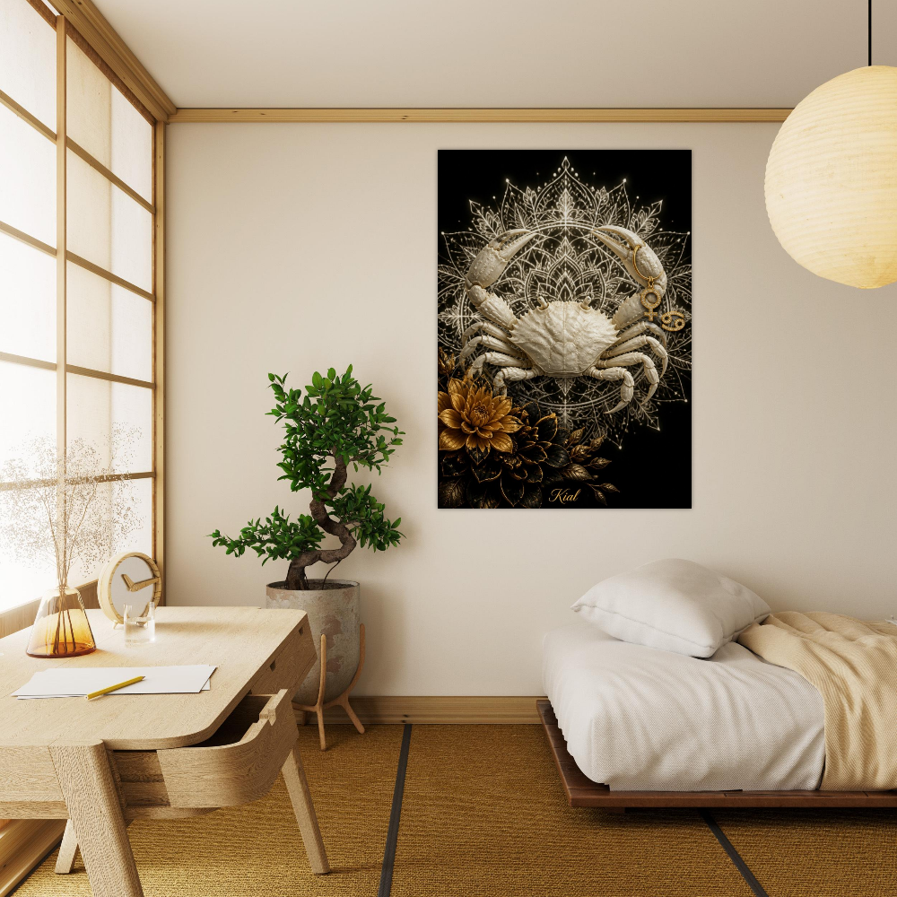 Cancer Zodiac Crab Poster, Gold Wall Art, Astrology Canvas, Crab Portrait, Zodiac Gift for Her, Danish Art Studio