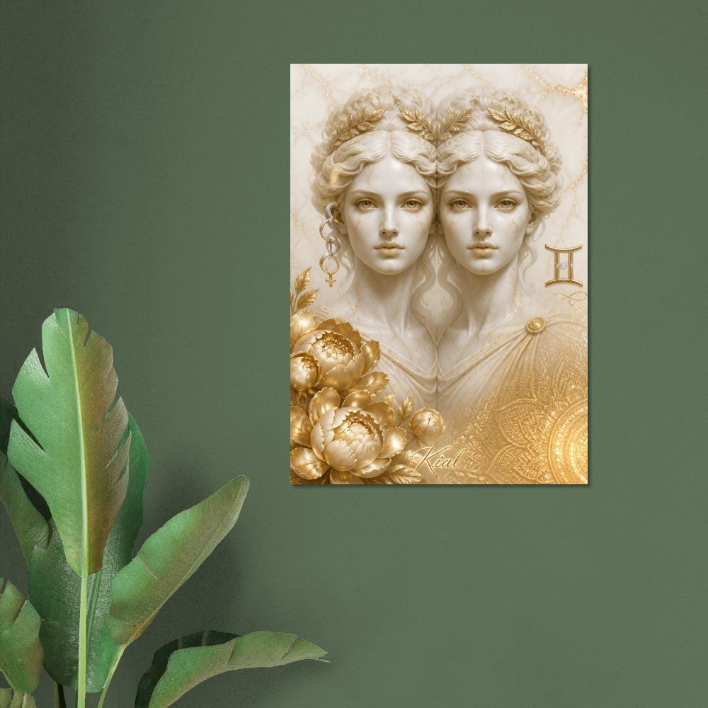 Wall artGemini Zodiac Twins Poster, Gold Wall Art, Astrology Canvas, Twins Portrait, Zodiac Gift for Her, Danish Art Studio
