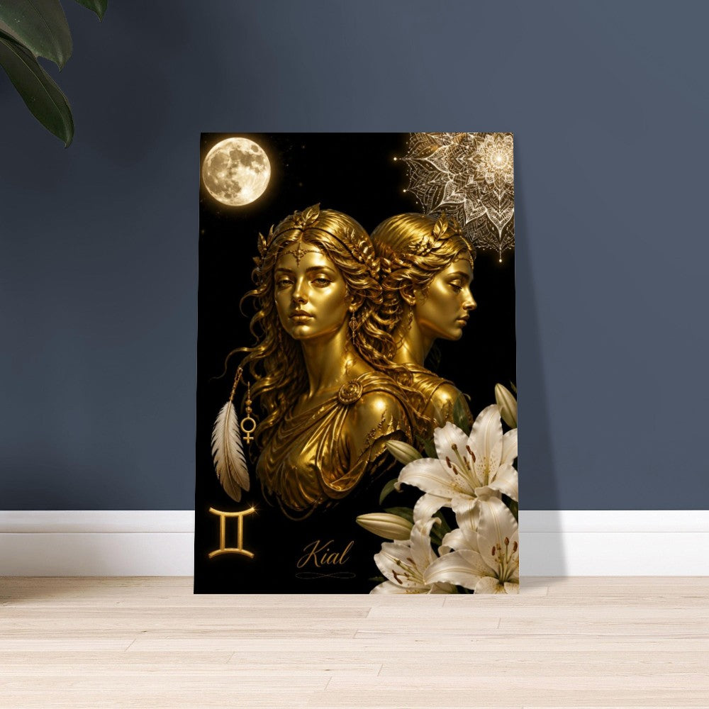 Gemini Zodiac Twins Poster, Gold Wall Art, Astrology Canvas, Twins Portrait, Zodiac Gift for Her, Danish Art Studio