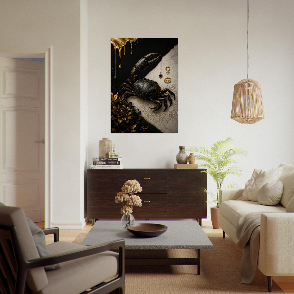 Cancer Zodiac Crab Poster, Gold Wall Art, Astrology Canvas, Crab Portrait, Zodiac Gift for Her, Danish Art Studio