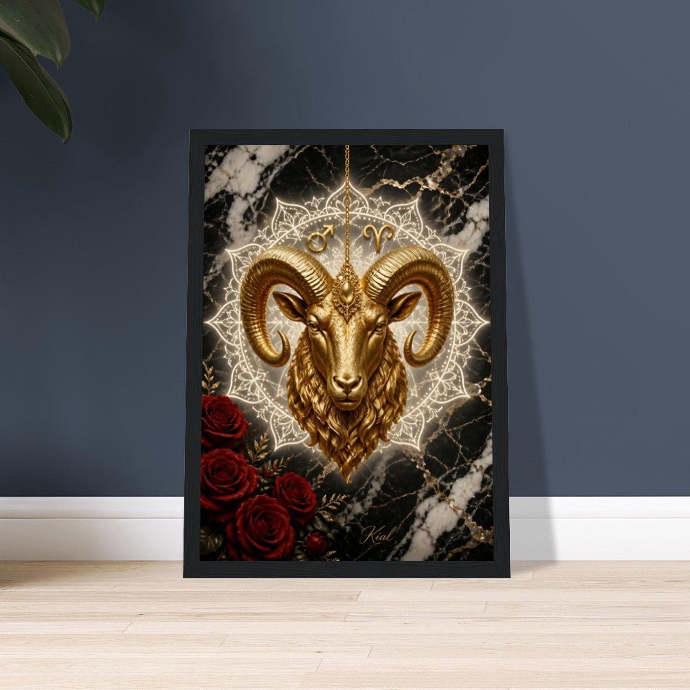Aries Zodiac Ram Poster, Gold Wall Art, Astrology Canvas, Ram Portrait, Zodiac Gift for Him, Danish Art Studio