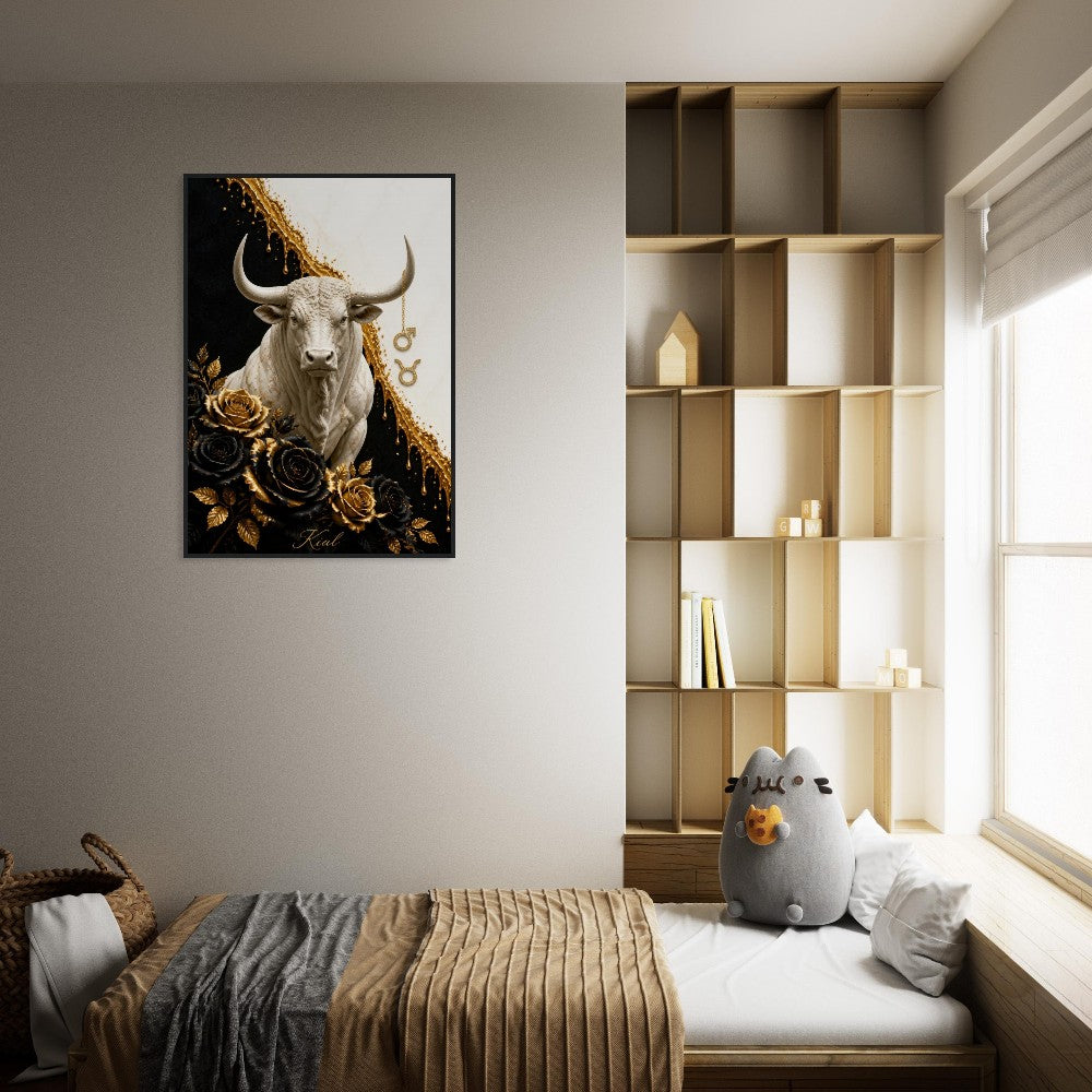 Taurus Zodiac Bull Poster, Gold Wall Art, Astrology Canvas, Bull Portrait, Zodiac Gift for Him, Danish Art Studio