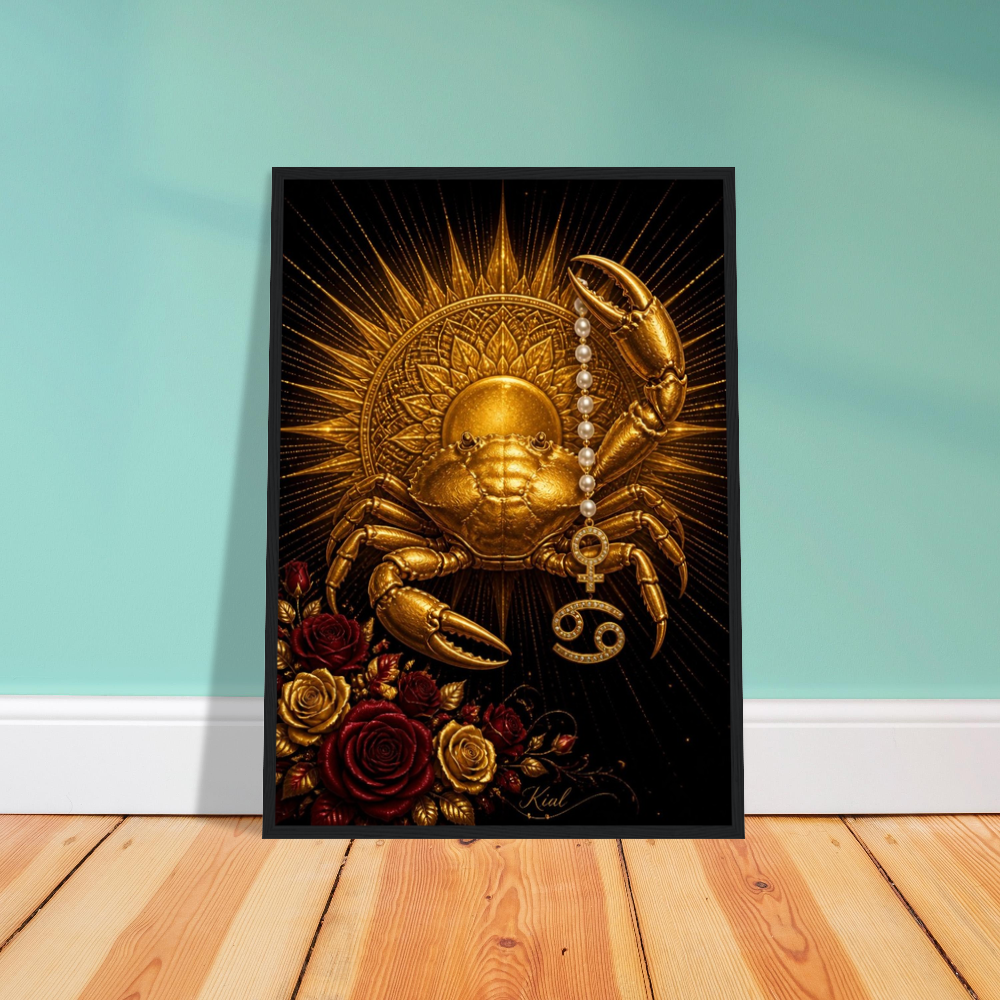 Cancer Zodiac Crab Poster, Gold Wall Art, Astrology Canvas, Crab Portrait, Zodiac Gift for Her, Danish Art Studio