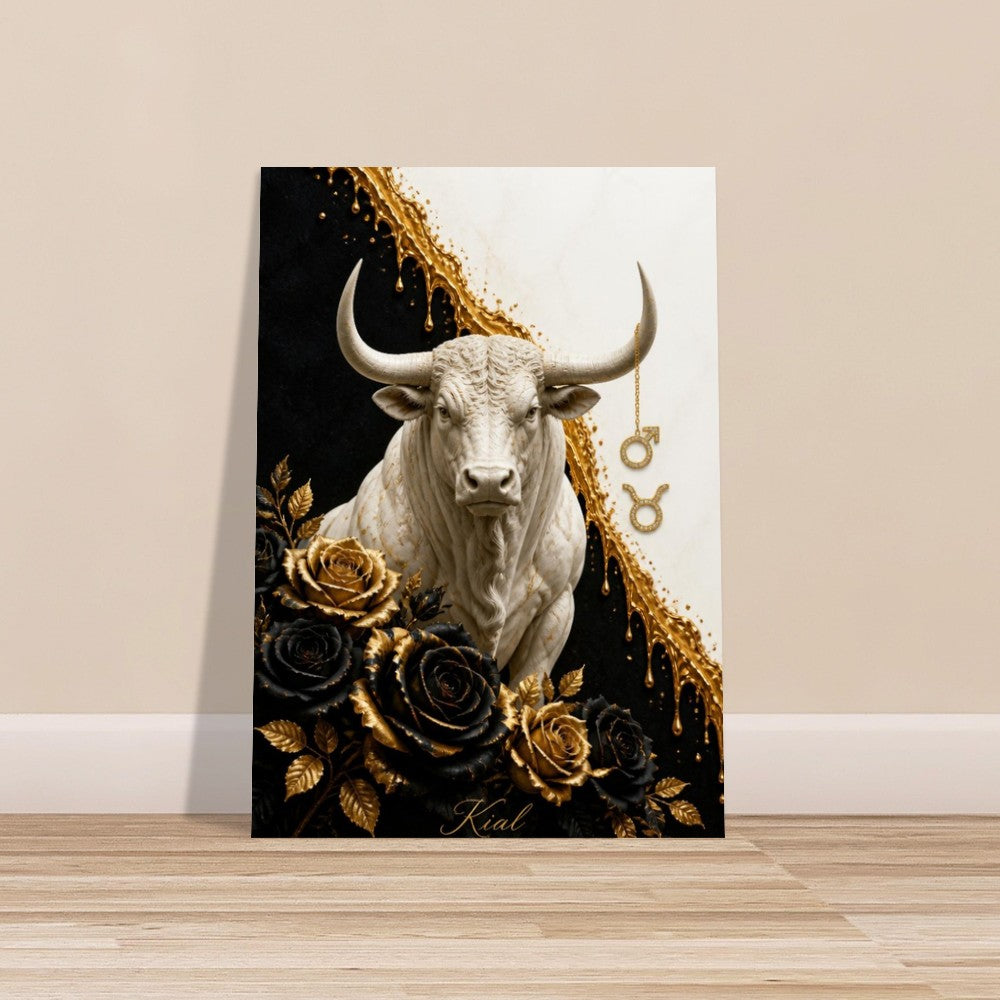 Taurus Zodiac Bull Poster, Gold Wall Art, Astrology Canvas, Bull Portrait, Zodiac Gift for Him, Danish Art Studio