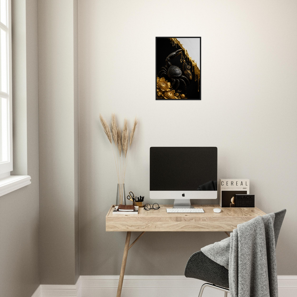 Cancer Zodiac Crab Poster, Gold Wall Art, Astrology Canvas, Crab Portrait, Zodiac Gift for Her, Danish Art Studio