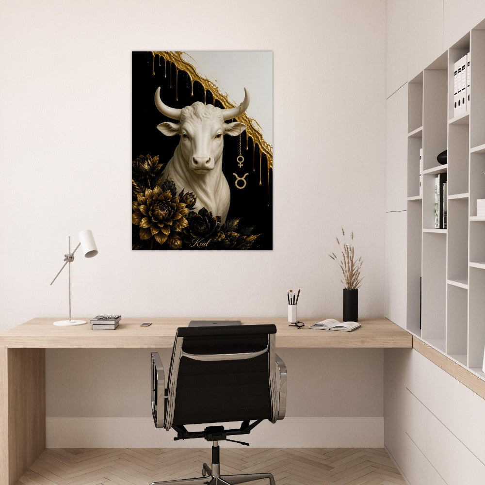 Taurus Zodiac Bull Poster, Gold Wall Art, Astrology Canvas, Bull Portrait, Zodiac Gift for Her, Danish Art Studio