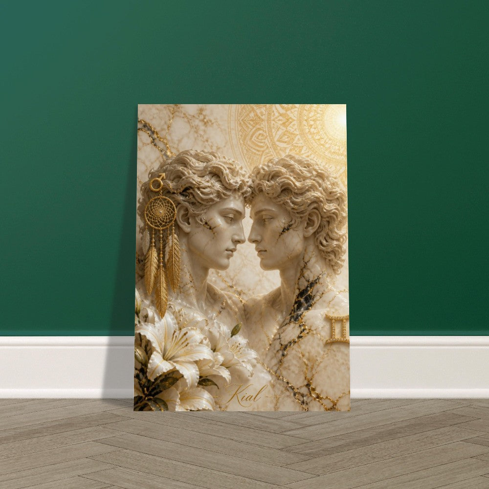Gemini Zodiac Twins Poster, Gold Wall Art, Astrology Canvas, Twins Portrait, Zodiac Gift for Him, Danish Art Studio
