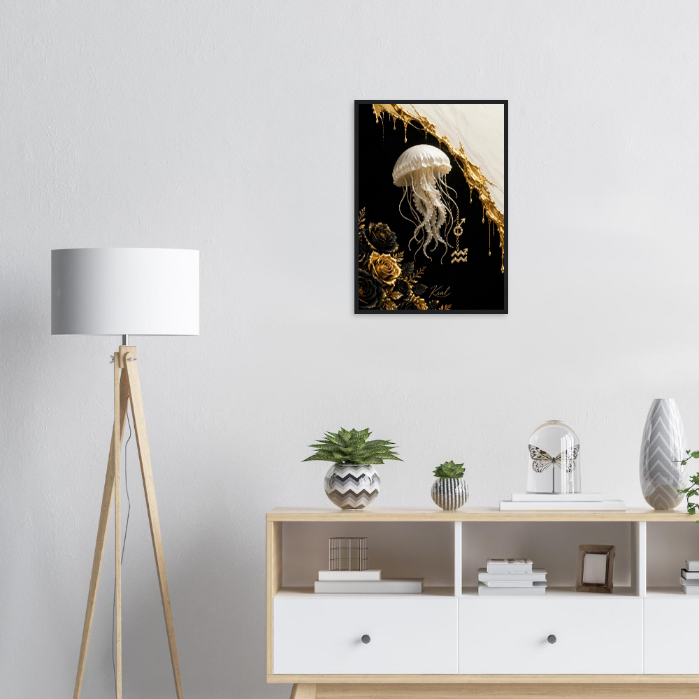 Aquarius Zodiac Jellyfish Poster, Gold Wall Art, Zodiac Gift for Him, Danish Art Studio