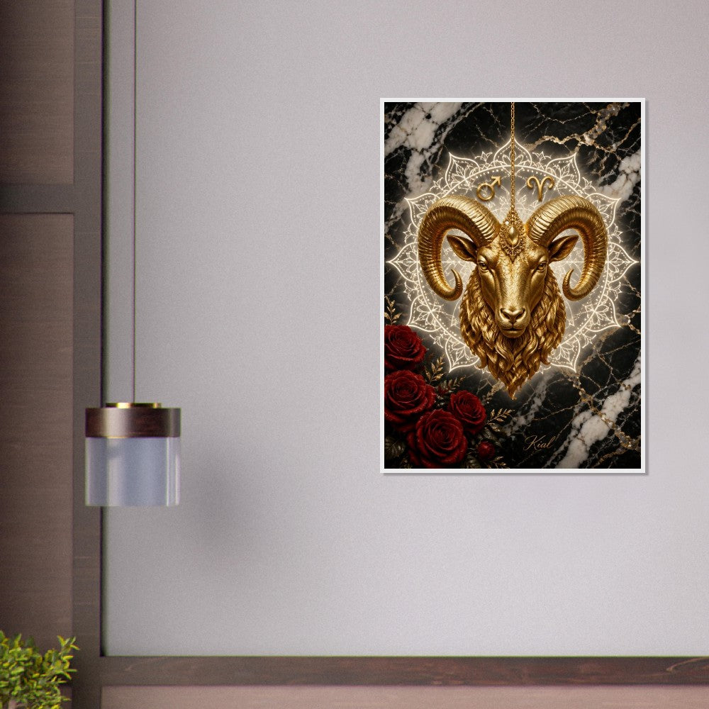 Aries Zodiac Ram Poster, Gold Wall Art, Astrology Canvas, Ram Portrait, Zodiac Gift for Him, Danish Art Studio