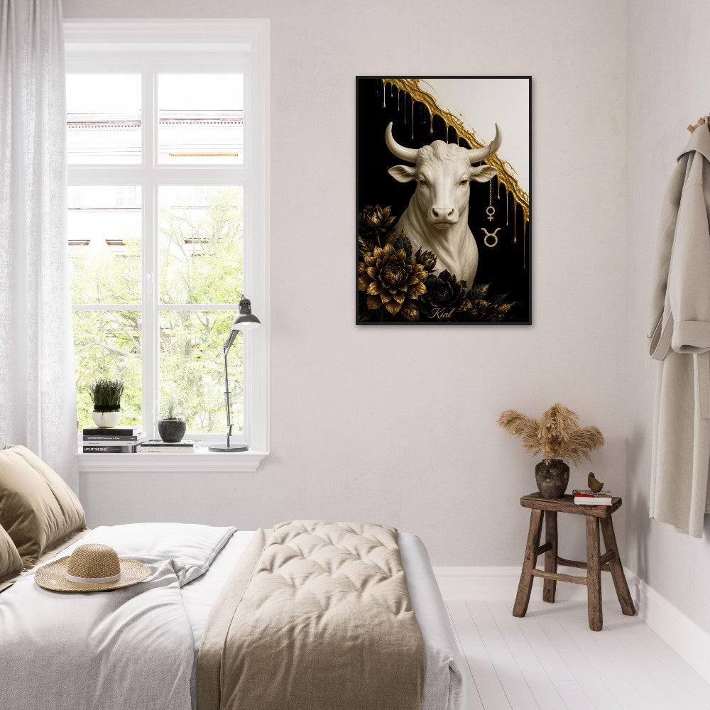 Taurus Zodiac Bull Poster, Gold Wall Art, Astrology Canvas, Bull Portrait, Zodiac Gift for Her, Danish Art Studio