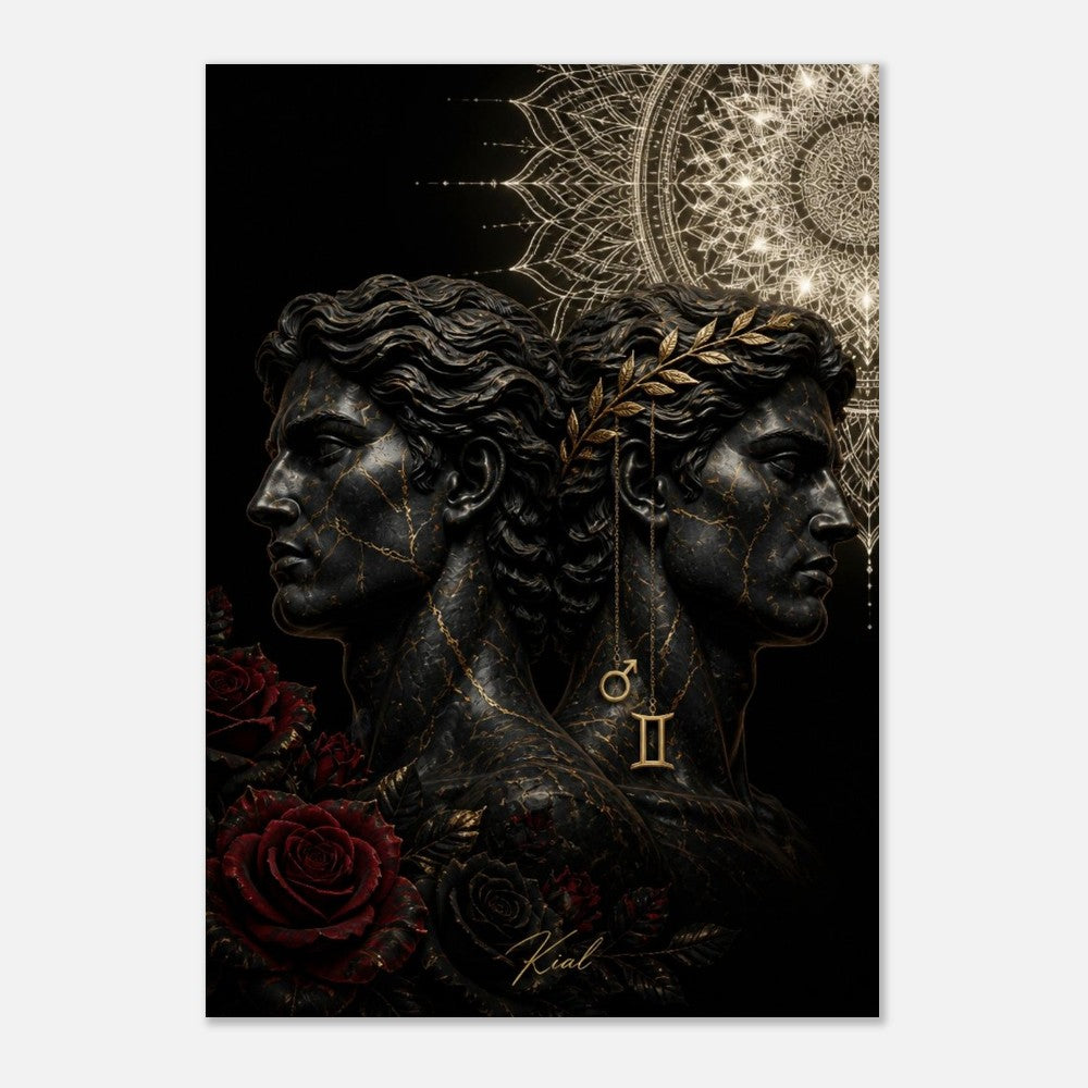 Gemini Zodiac Twins Poster, Gold Wall Art, Astrology Canvas, Twins Portrait, Zodiac Gift for Him, Danish Art Studio