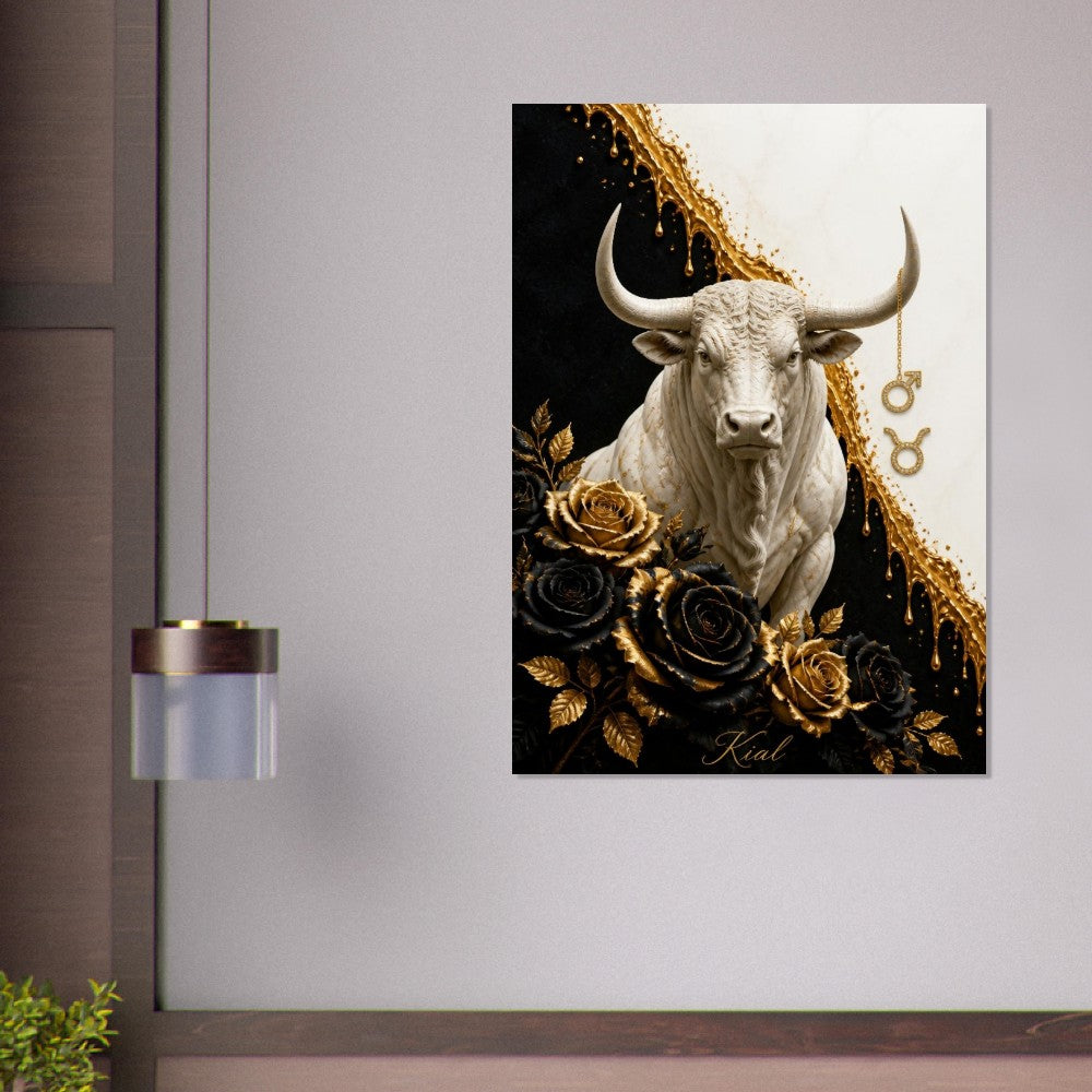 Taurus Zodiac Bull Poster, Gold Wall Art, Astrology Canvas, Bull Portrait, Zodiac Gift for Him, Danish Art Studio